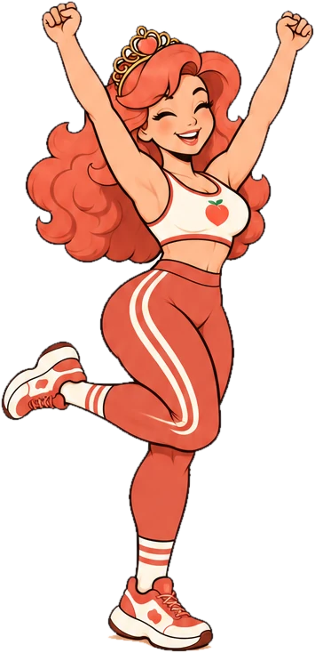 Peach jumping with both fists raised